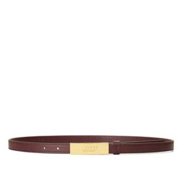 Lauren Ralph Lauren Logo Leather Skinny Belt Vintage Burgundy - Picture 4 of 5